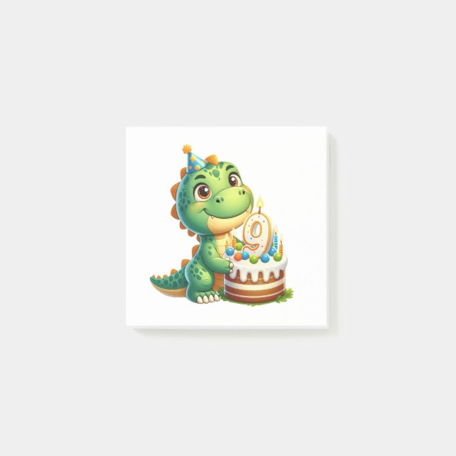 Dino 9. Geburtstag Post-it Klebezettel (Vorderseite)