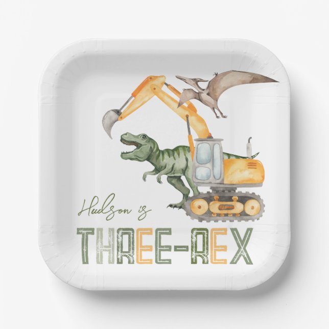 Dino Bau von drei Rex-Paper-Tellern Pappteller (Vorderseite)