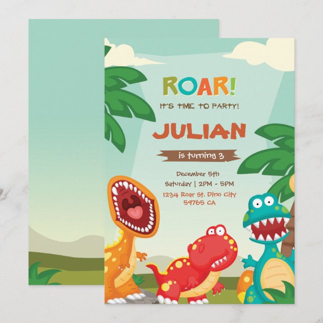 Dino Birthday Einladung Dinosaur Party (Vorne/Hinten)