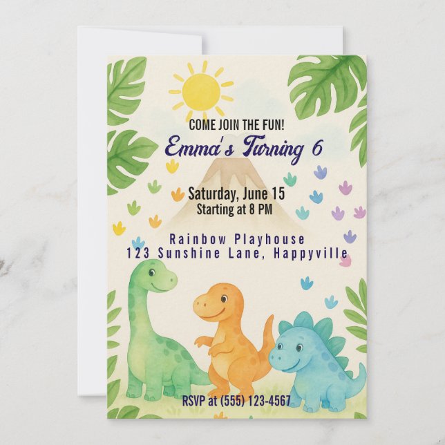 Dino Birthday Einladung für 6 Jahre alt (Vorderseite)