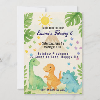 Dino Birthday Einladung für 6 Jahre alt
