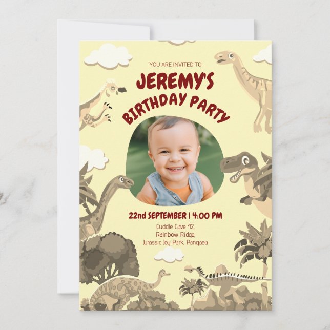 Dino Birthday Einladung mit Foto - Baby | Kid Part (Vorderseite)