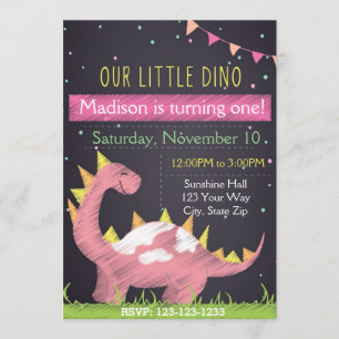 Dino Birthday In (Mädchen) Einladung