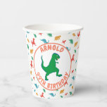 Dino Birthday Kids Jurassic Prähistorisches Funny Pappbecher<br><div class="desc">Farbenvolles Dinosauriermuster-Design,  bereit,  mit dem Namen Ihres Kindes zu personalisieren! Machen wir ein Jurassisches Party!</div>