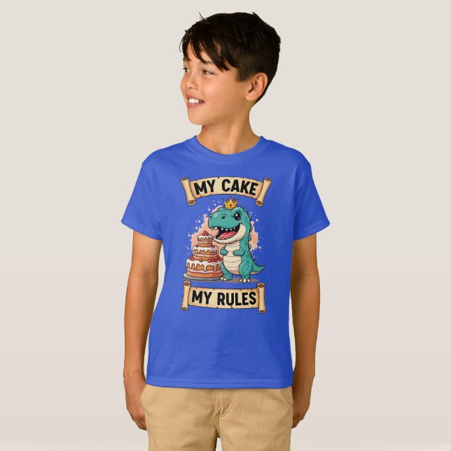 Dino Birthday King My Cake My Rules T-Shirt (Vorne ganz)