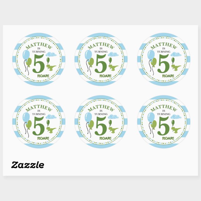 Dino Birthday Party Personalisiert Sticker (Blatt)