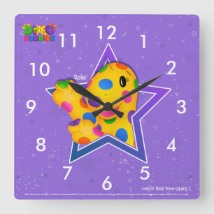 Dino-Buddies™ Square Wall Clock – Rollo™ w/Star Quadratische Wanduhr
