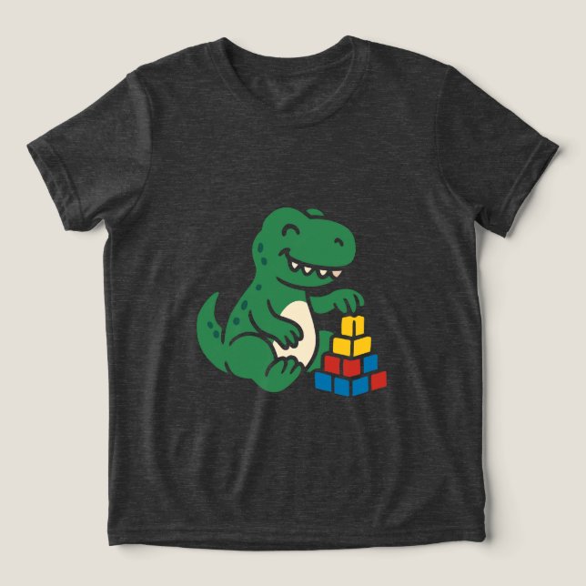Dino Building Blocks Fun Tri-Blend Shirt (Design Vorderseite)