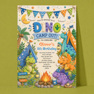 Dino-Camping-Geburtstagseinladung Einladung