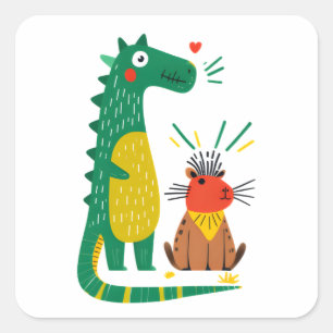 Dino & Capy Quadratischer Aufkleber