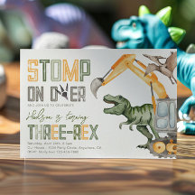 Dino Construction 3ème anniversaire Invitation