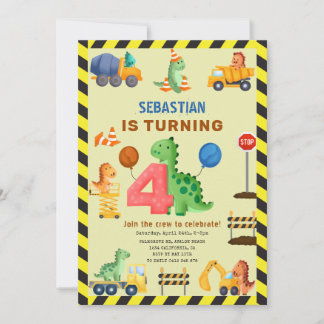 Dino Crew Bau 4. Geburtstag Dinosaurier Einladung