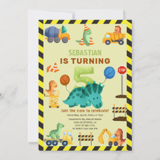 Dino Crew Bau 5. Geburtstag Dinosaurier Einladung