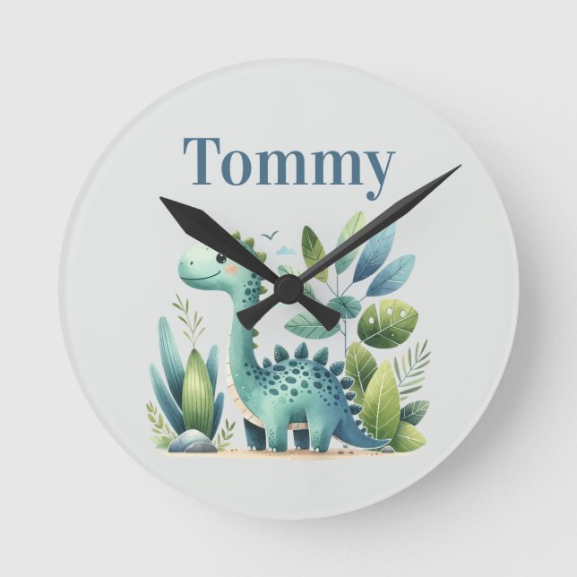 Dino Delight Runde Wanduhr (Vorderseite)