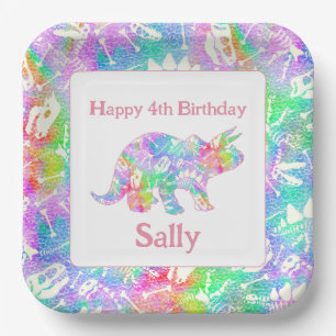 Dino Dig Regenbogen Pappteller