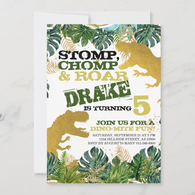 DINO DINOSAUR ANNIVERSAIRE INVITATION POUR LES ENF (Devant)