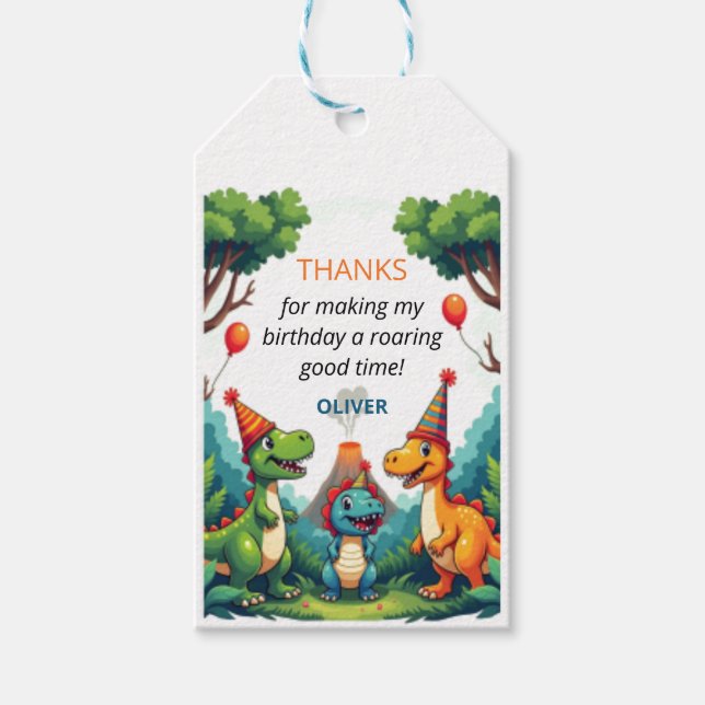 Dino Dinosaur Birthday Kids Gastgeschenk Geschenkanhänger (Vorderseite)