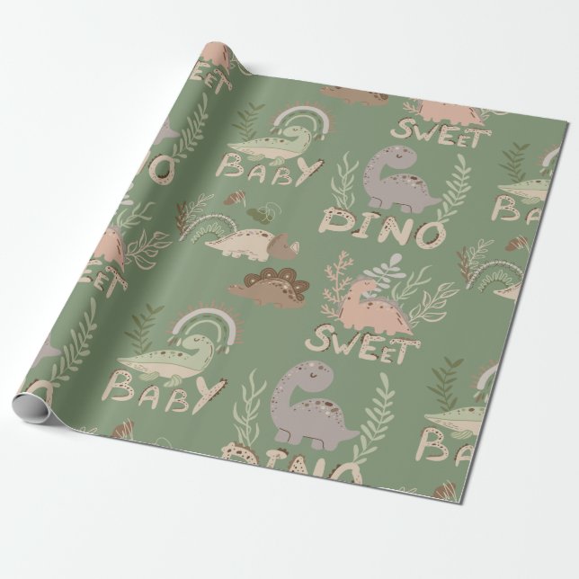 Dino-Dinosaurier in skandinavischem Stil Packpapie Geschenkpapier (Ungerollt)