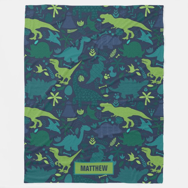 Dino Doodle Silhouetten Kinder Dinosaurier Fleecedecke (Vorderseite)