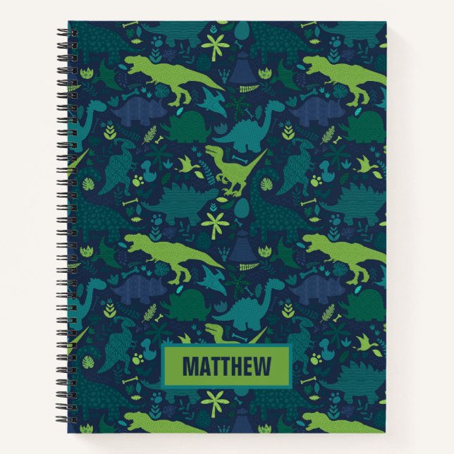 Dino Doodle Silhouetten Kinder Dinosaurier Notizbuch (Vorderseite)