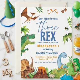 Dino drei rex 3. Jungen Dinosaurier Geburtstagsfei Einladung