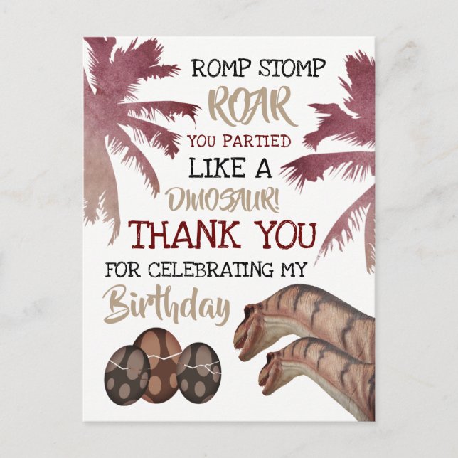 Dino Eggs, Kinderdinosaurier Geburtstag Danke Postkarte (Vorderseite)