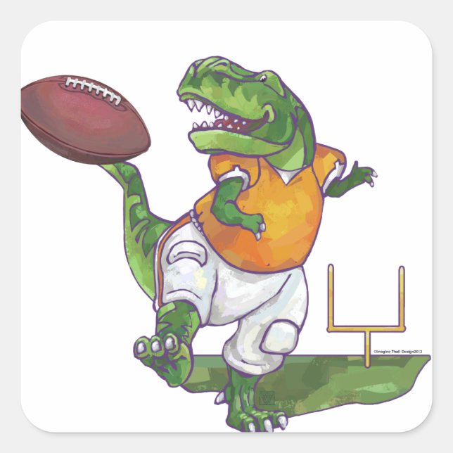Dino Football Player Quadratischer Aufkleber (Vorderseite)