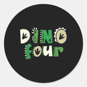 Dino Four Birthday Dinosaurier 4. Geburtstag Match Runder Aufkleber
