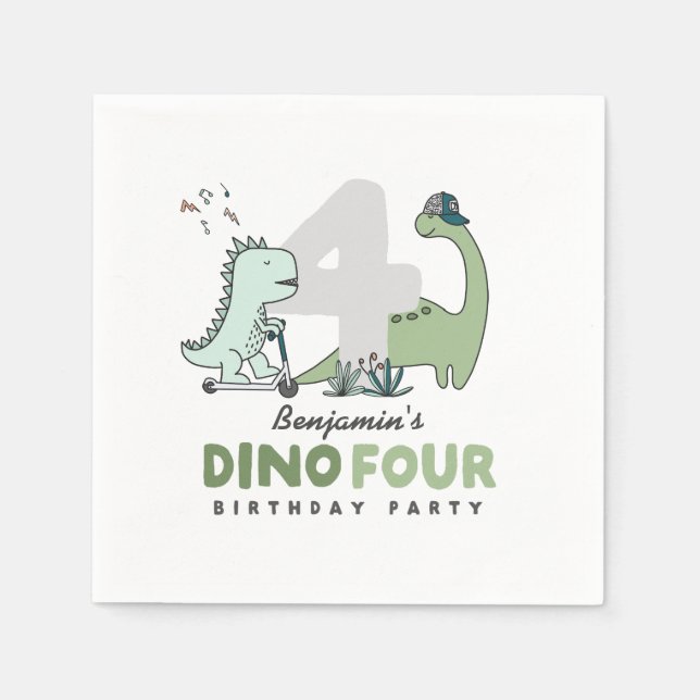 Dino Four Birthday Party Napkins Serviette (Vorderseite)