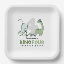 Dino Four Birthday Party Paper Plates Pappteller