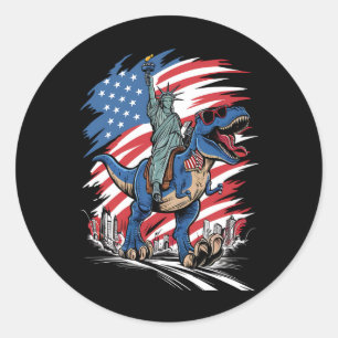 Dino Freiheitsstatue 4. Juli Amerikanische Flagge Runder Aufkleber