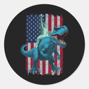 Dino Freiheitsstatue 4. Juli Shirt Boys Amer Runder Aufkleber