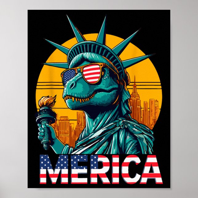 Dino Freiheitsstatue 4. Juli Trex Boys Ameri Poster (Vorne)
