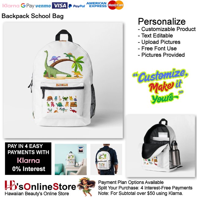 Dino Friends Backpack Print Cut Sew School Bag 7 Bedruckter Rucksack (Dino Friends Backpack Print Cut Sew School Bag 7.)
