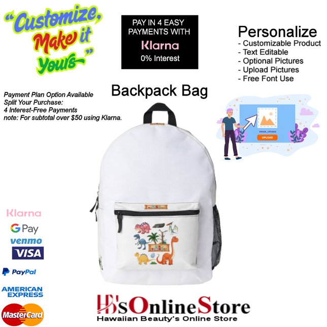 Dino Friends Rucksack Druckknopfbeutel (Dino Friends Backpack Print Cut Sew School Bag.)