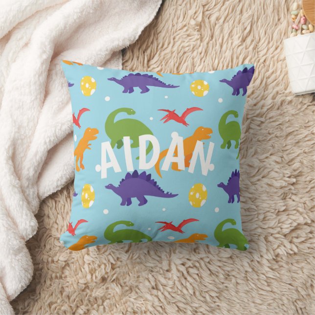 Dino Fun Kids Red Orange Green Lila Throw Kissen (Decke)