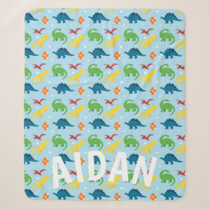 Dino Fun Kids Red Yellow Green Blue Sherpa Blanket Sherpadecke