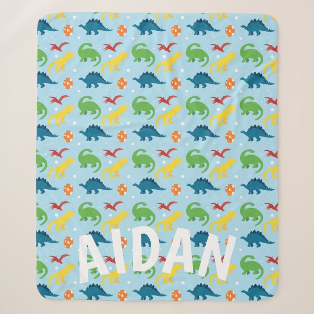Dino Fun Kids Red Yellow Green Blue Sherpa Blanket Sherpadecke (Vorderseite)