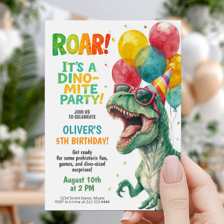 Dino-Geburtstagsfeier mit Luftballons Einladung