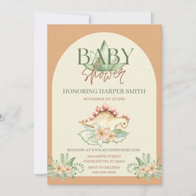 Dino Gender Neutral Baby Shower Einladung (Vorderseite)