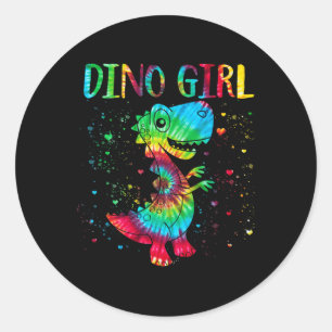 Dino Girl Dinosaur Lover Gefärbte Krawatte Niedlic Runder Aufkleber