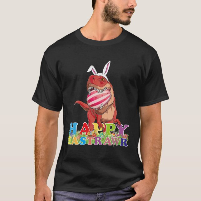 Dino Happy Eastrawr T Rex Ostereier Korb Bunny T-Shirt (Vorderseite)