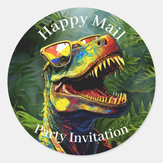 Dino Happy Mail Jungle Runder Aufkleber (Vorderseite)