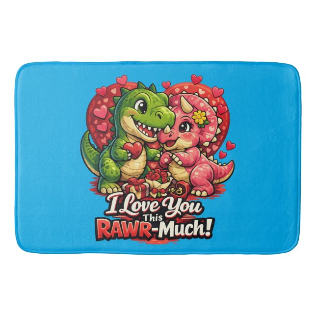 Dino Hearts Rawr Much Valentine,Couple Anniversary Badematte (Vorderseite)