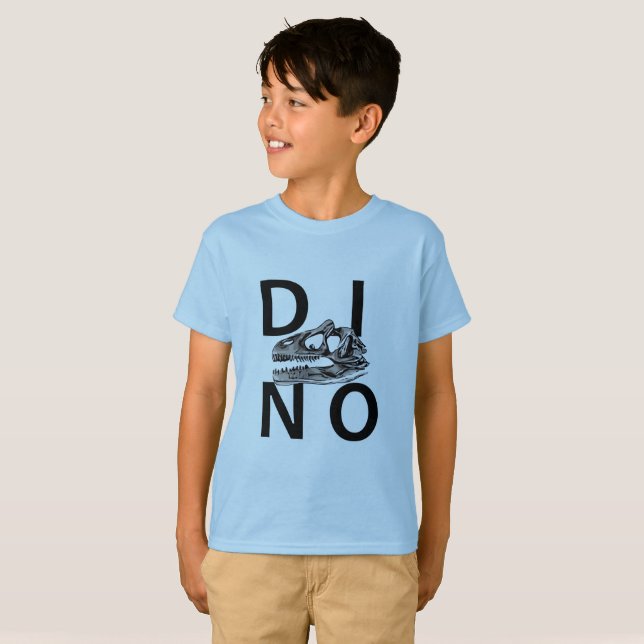DINO - Hellblaue Kids'Hanes TAGLESS® T - Shirt (Vorne ganz)