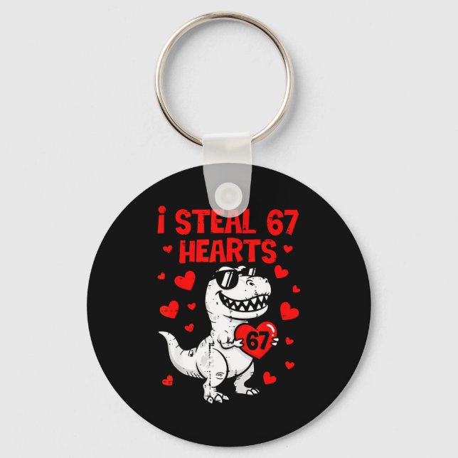 Dino Holding Heart I Steal 67 Hearts Funny Six Sev Schlüsselanhänger (Vorderseite)