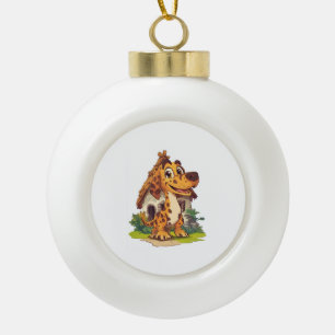 Dino-Hund � Prähistorischer lustiger Welpe Keramik Kugel-Ornament