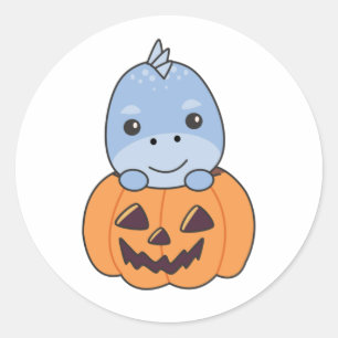 Dino In Pumpkin Sweet Dinos Happy Halloween Runder Aufkleber