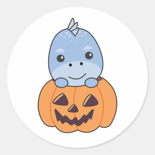 Dino In Pumpkin Sweet Dinos Happy Halloween Runder Aufkleber (Vorderseite)