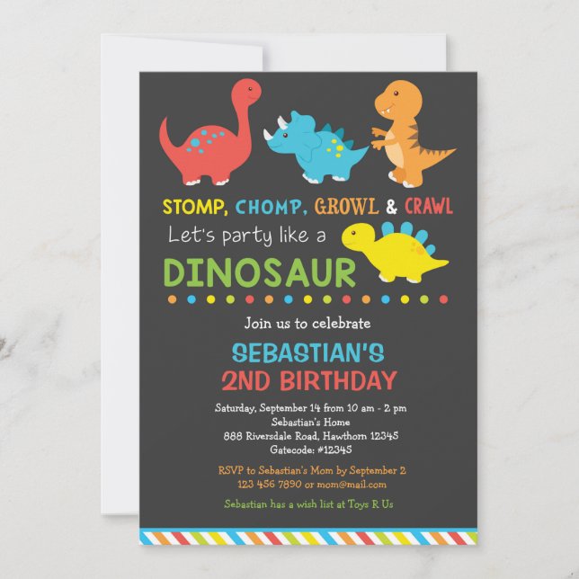 Dino invitation anniversaire, Dinosaur Invitation (Devant)